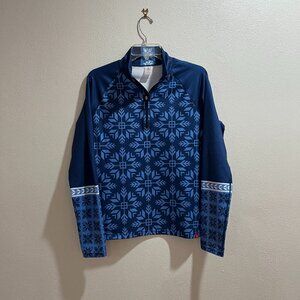 KRIMSON KLOVER Women's Blue Nordic Snowflake Long-Sleeved 1/4-Zip Top - Size M